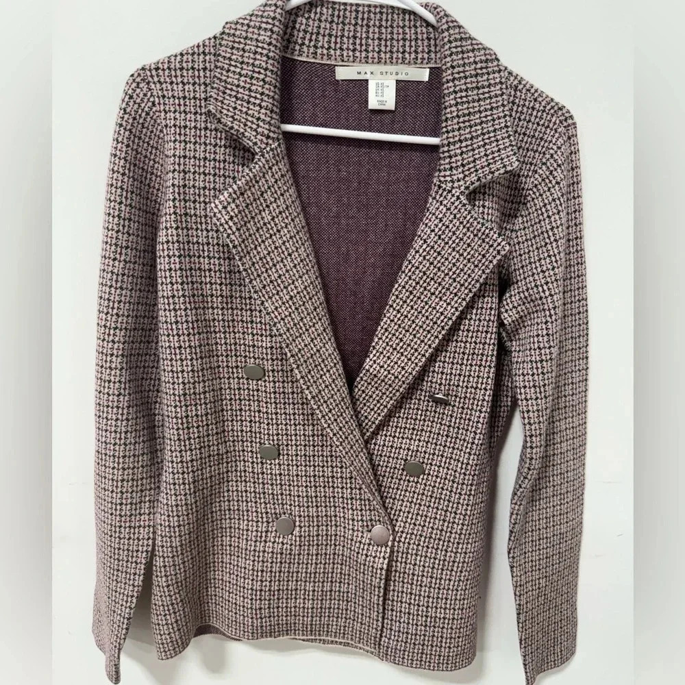 Max Studio Blazer, Size XS, Pink/black/green Double Breasted Blazer Jacket, EUC